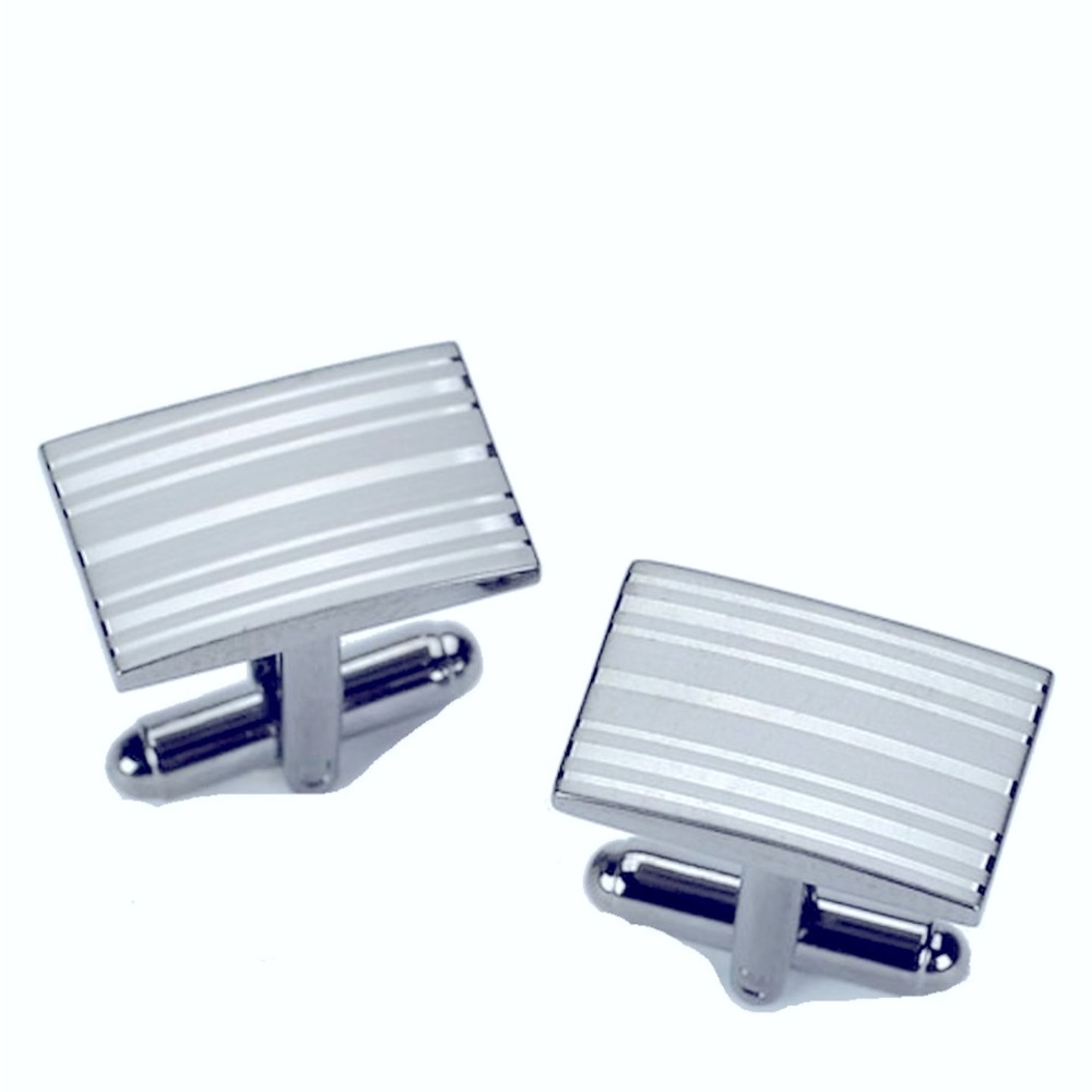 Geoffrey Beene Silver Men's One Striped Dress Cufflinks